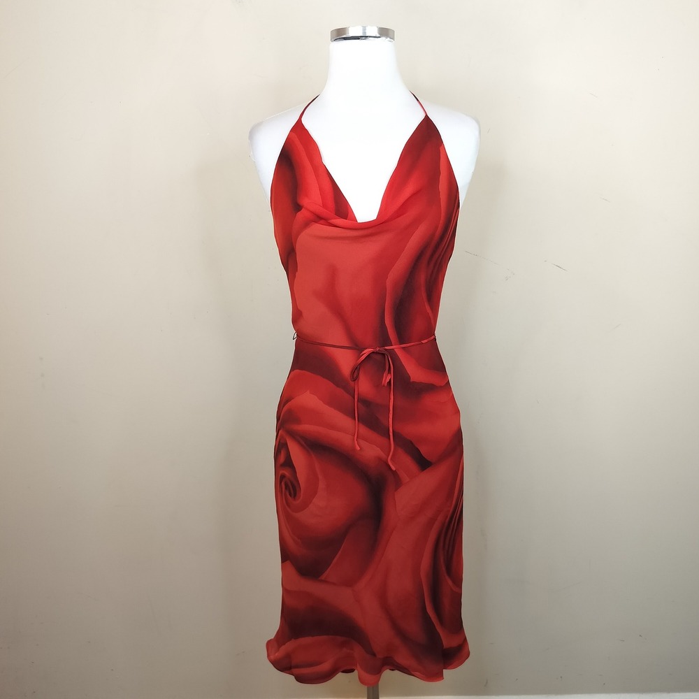 Arden B Vintage Floral Red Rose Halter Dress Medium Romantic Y2K Love Sexy